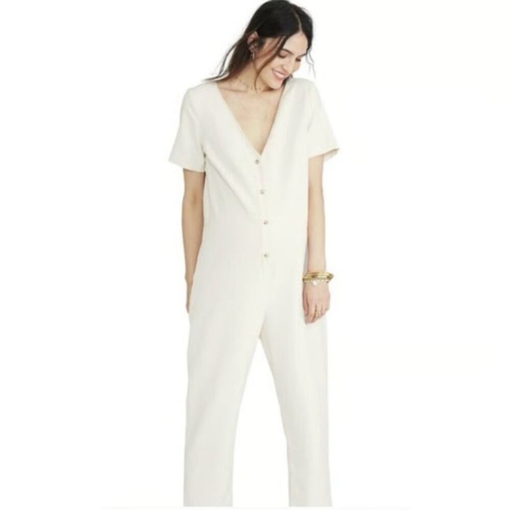 Hatch Linen Blend Noelle Cream JumpSuit Size S Minimalist Breathable Maternity